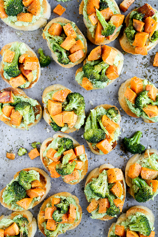 Roasted Sweet Potato and Broccoli Crostini with Avocado and Za'atar | www.floatingkitchen.net