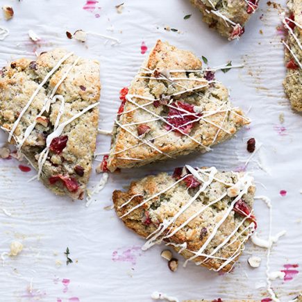 Blood Orange Scones with Hazelnuts, Thyme and White Chocolate Drizzle | www.floatingkitchen.net