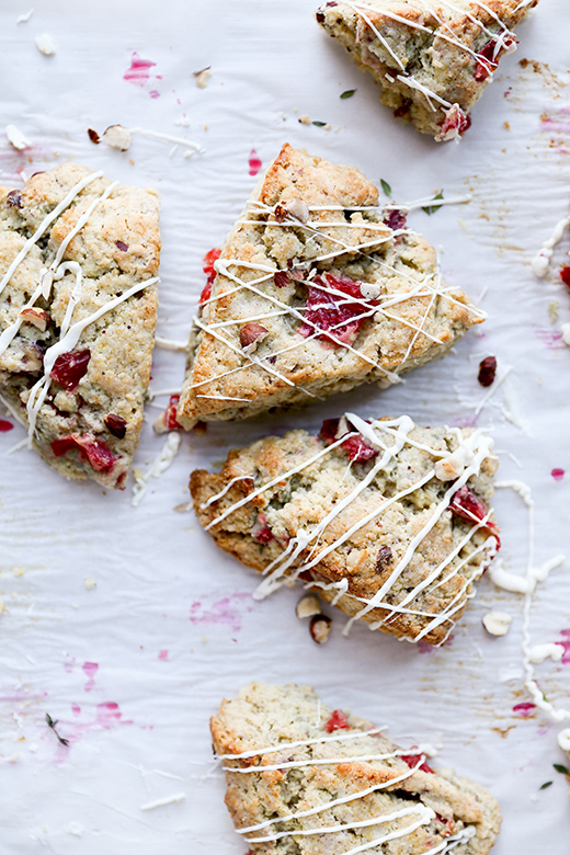 Blood Orange Scones with Hazelnuts, Thyme and White Chocolate Drizzle | www.floatingkitchen.net