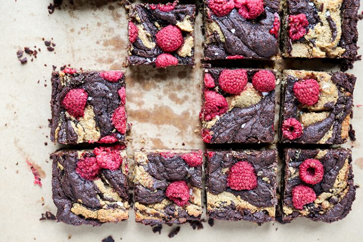 Chocolate Peanut Butter Brownies with Raspberries