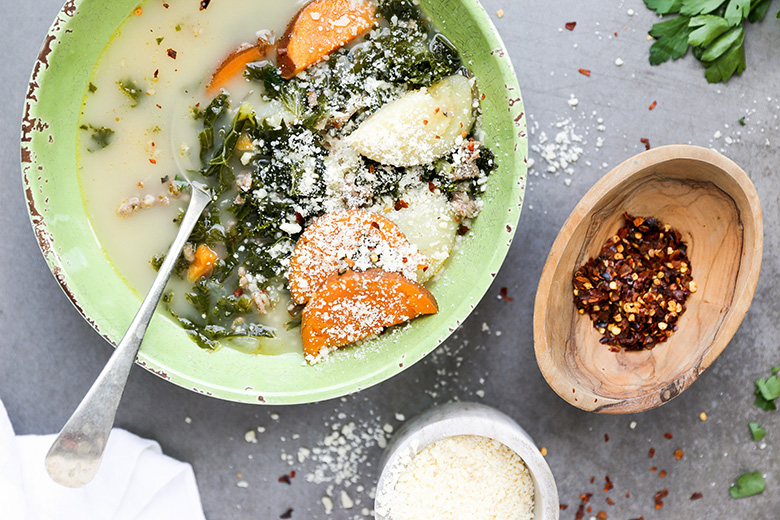 Spicy Sausage, Kale and Potato Soup | www.floatingkitchen.net