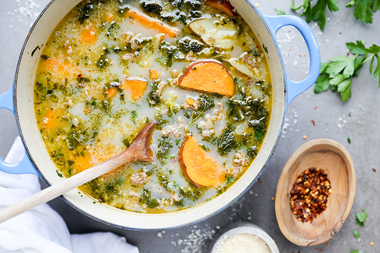 Spicy Sausage, Kale and Potato Soup