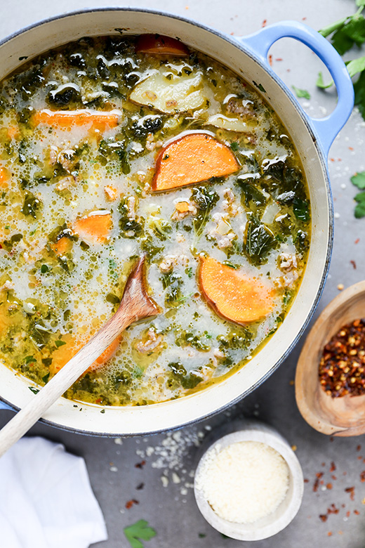 Spicy Sausage, Kale and Potato Soup | www.floatingkitchen.net