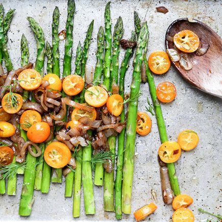 Roasted Asparagus with Sautéed Shallots and Kumquats | www.floatingkitchen.net