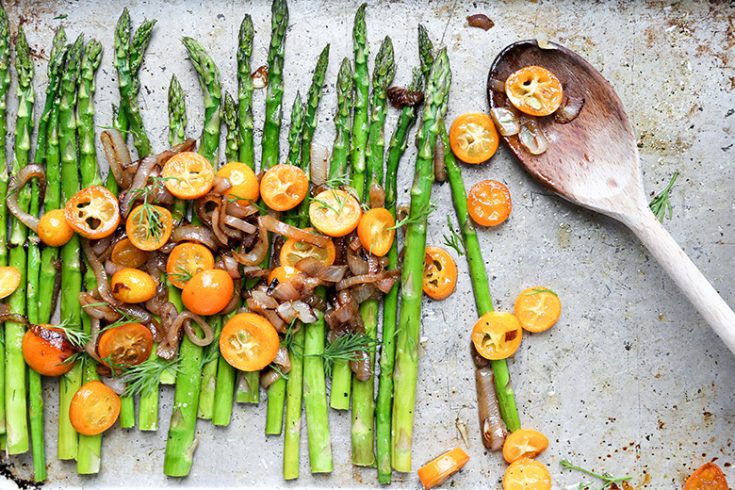 Roasted Asparagus with Sautéed Shallots and Kumquats