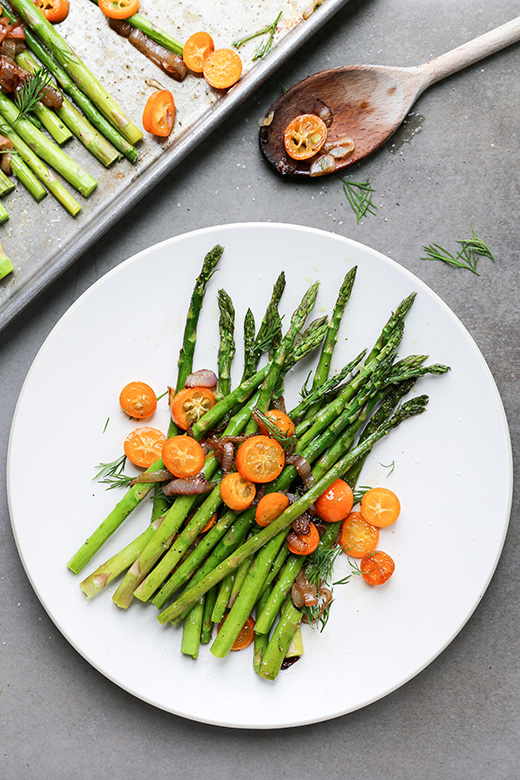 Roasted Asparagus with Sautéed Shallots and Kumquats | www.floatingkitchen.net