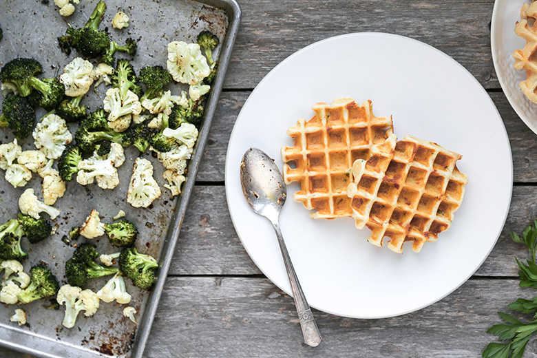 Savory Waffles with Roasted Broccoli and Cauliflower | www.floatingkitchen.net