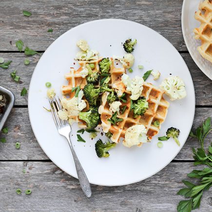 Savory Waffles with Roasted Broccoli and Cauliflower | www.floatingkitchen.net