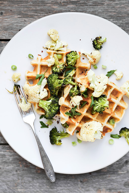 Savory Waffles with Roasted Broccoli and Cauliflower | www.floatingkitchen.net