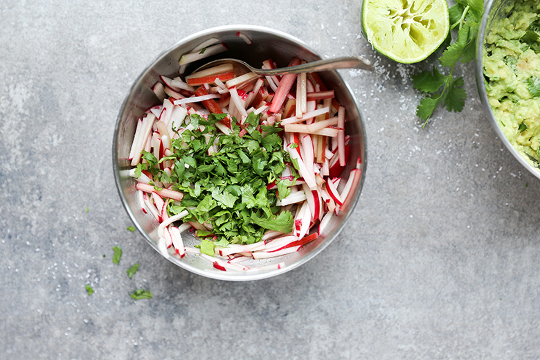 Chickpea and Avocado Pita Tostadas with Rhubarb-Radish Slaw | www.floatingkitchen.net