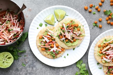 Chickpea and Avocado Pita Tostadas with Rhubarb-Radish Slaw | www.floatingkitchen.net