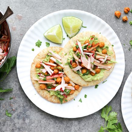 Chickpea and Avocado Pita Tostadas with Rhubarb-Radish Slaw | www.floatingkitchen.net