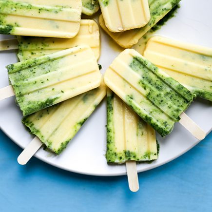 Creamy Coconut Mango Margarita Popsicles with Basil | www.floatingkitchen.net