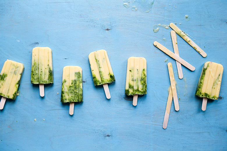 Creamy Coconut Mango Margarita Popsicles with Basil | www.floatingkitchen.net