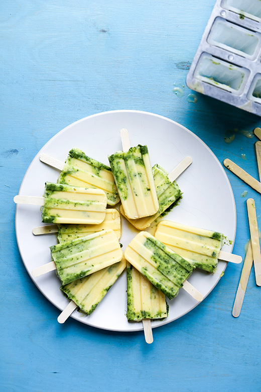 Creamy Coconut Mango Margarita Popsicles with Basil | www.floatingkitchen.net