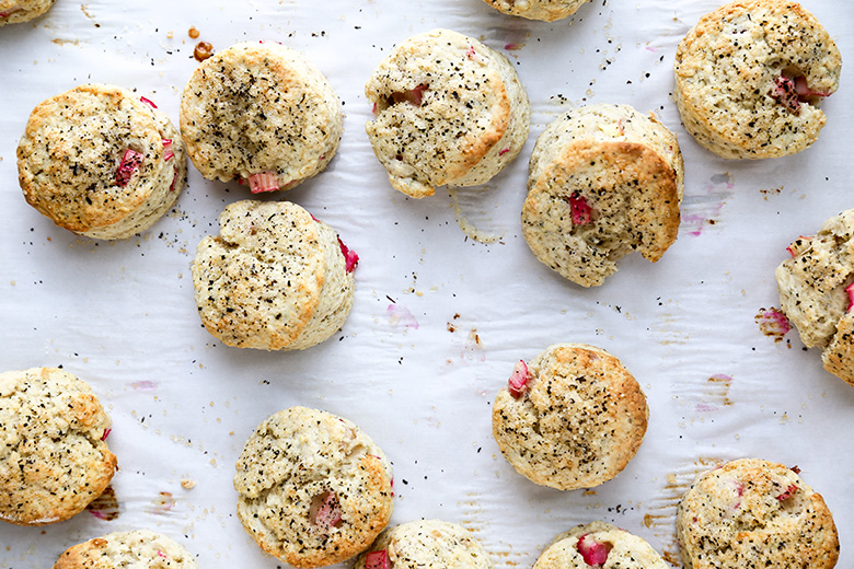 Mini Rhubarb and Jasmine Tea Cream Scones | www.floatingkitchen.net