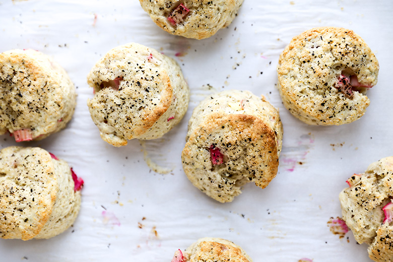 Mini Rhubarb and Jasmine Tea Cream Scones | www.floatingkitchen.net