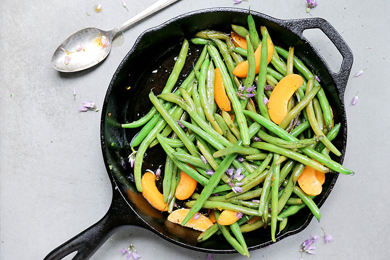 Blistered Green Beans with Apricots and Chive Blossoms | www.floatingkitchen.net