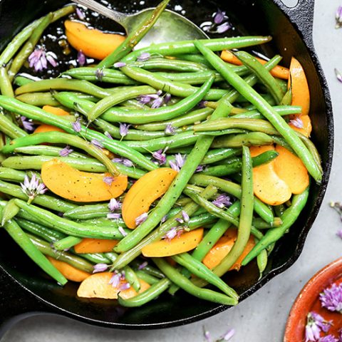Blistered Green Beans with Apricots and Chive Blossoms-image