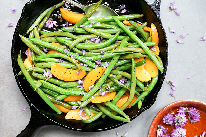 Blistered Green Beans with Apricots and Chive Blossoms | www.floatingkitchen.net