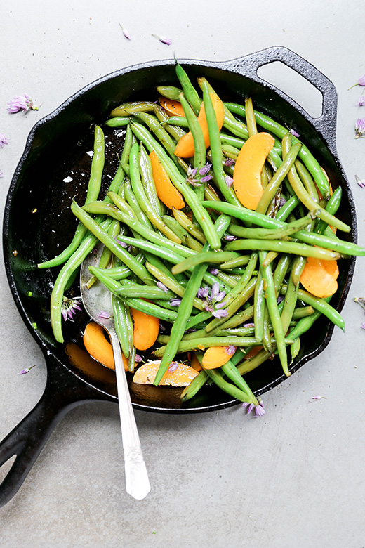 Blistered Green Beans with Apricots and Chive Blossoms | www.floatingkitchen.net