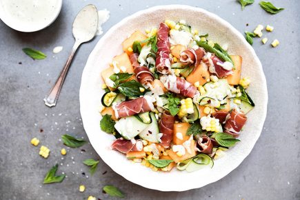 Corn, Zucchini and Cantaloupe Salad with Prosciutto and Fresh Herbs | www.floatingkitchen.net