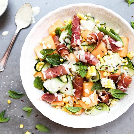 Corn, Zucchini and Cantaloupe Salad with Prosciutto and Fresh Herbs | www.floatingkitchen.net