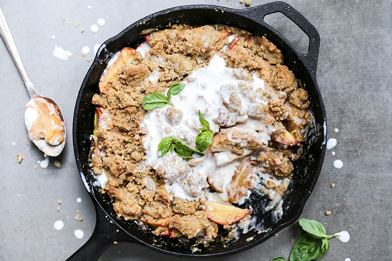 Easy Skillet Peach-Basil Cobbler | www.floatingkitchen.net