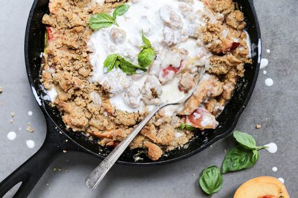 Easy Skillet Peach-Basil Cobbler | www.floatingkitchen.net