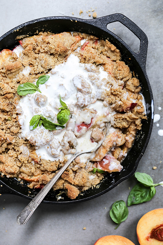 Easy Skillet Peach-Basil Cobbler | www.floatingkitchen.net