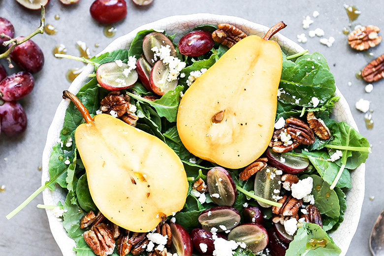 Autumn Kale Salad with Sautéed Pears | www.floatingkitchen.net