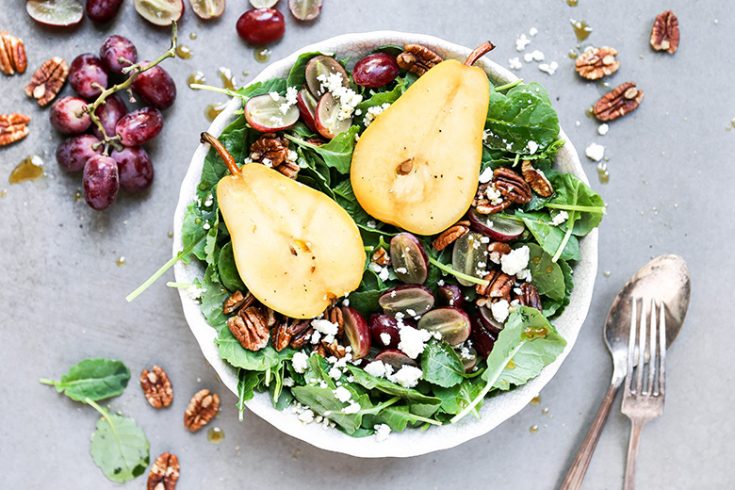 Autumn Kale Salad with Sautéed Pears