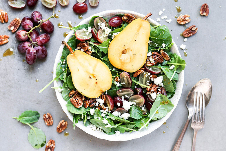 Autumn Kale Salad with Sautéed Pears | www.floatingkitchen.net