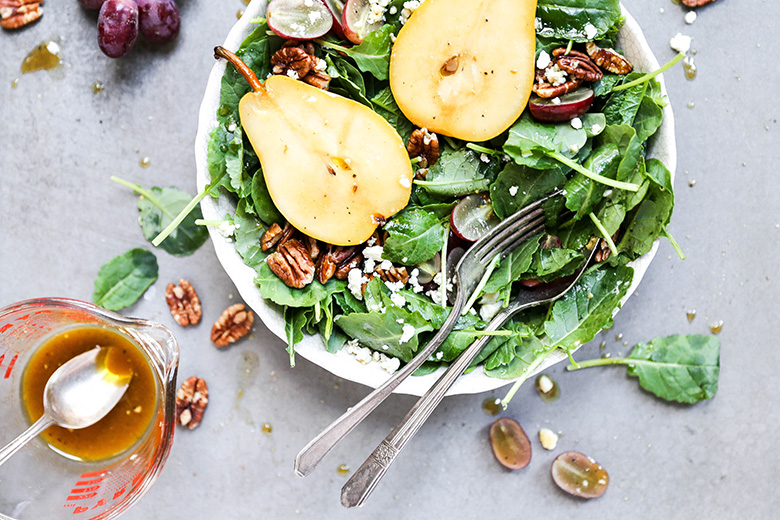 Autumn Kale Salad with Sautéed Pears | www.floatingkitchen.net