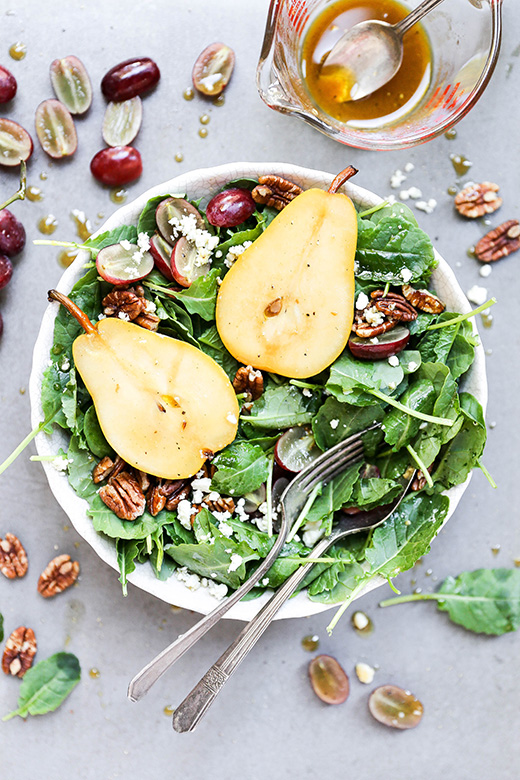 Autumn Kale Salad with Sautéed Pears | www.floatingkitchen.net