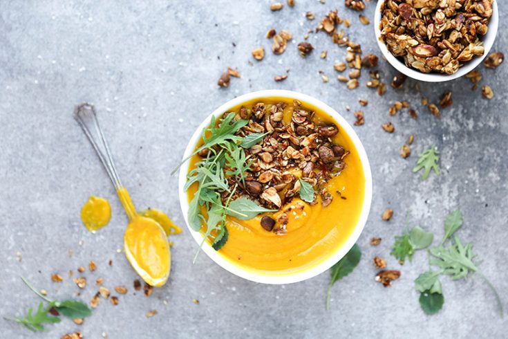 Red Kuri Squash and Fennel Soup with Savory Granola