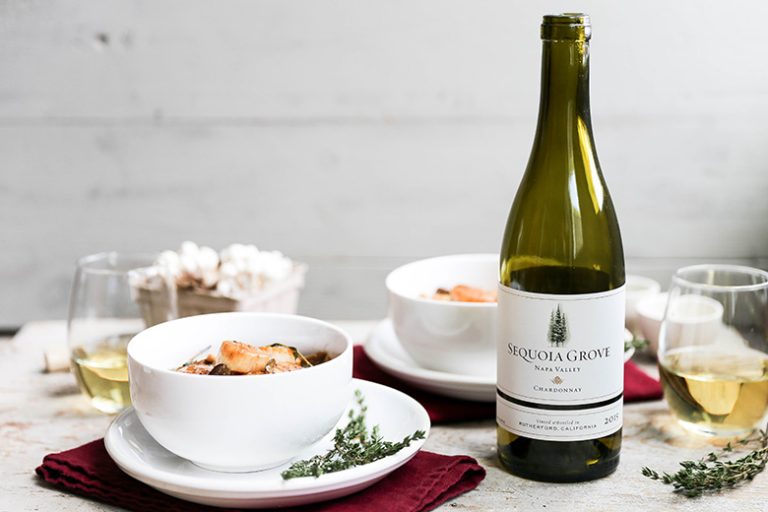 Scallops and Mushrooms in White Wine Sauce over Crème Fraîche Polenta