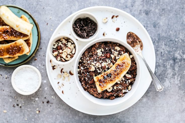 Mocha Hazelnut Oatmeal with Brûléed Bananas