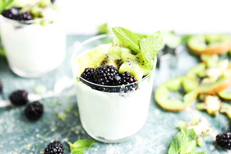 Kiwi and Lime Curd Fools with Blackberries | www.floatingkitchen.net