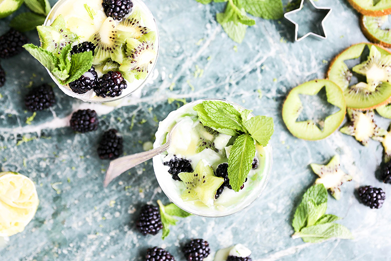 Kiwi and Lime Curd Fools with Blackberries | www.floatingkitchen.net