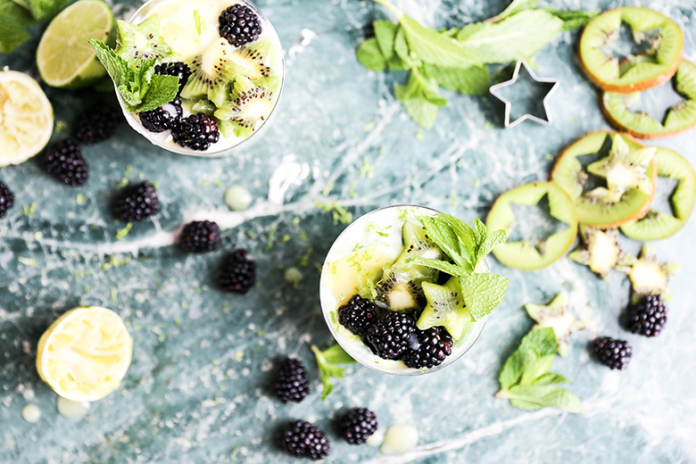 Kiwi and Lime Curd Fools with Blackberries | www.floatingkitchen.net