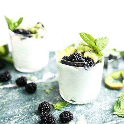 Kiwi and Lime Curd Fools with Blackberries | www.floatingkitchen.net