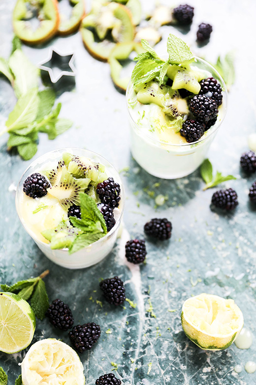 Kiwi and Lime Curd Fools with Blackberries | www.floatingkitchen.net