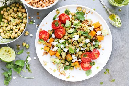 Tomato and Butternut Squash Grain Bowls with Chickpeas and Herb Lime Dressing | www.floatingkitchen.net