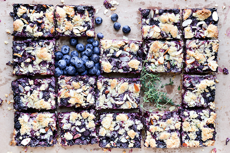 blueberry-thyme pie bars with almonds