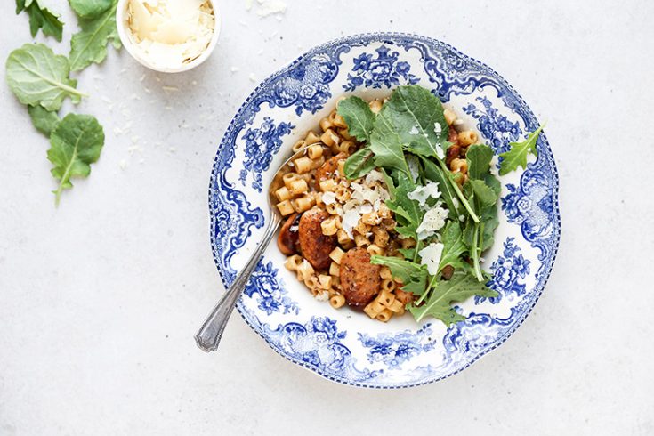 One-Pot Ditalini Risotto with Spicy Chicken Sausage