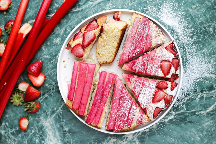 Strawberry-Rhubarb Vanilla Skillet Cake