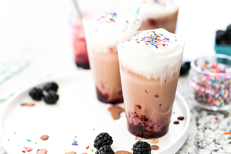 chocolate milkshakes with fresh blackberry sauce