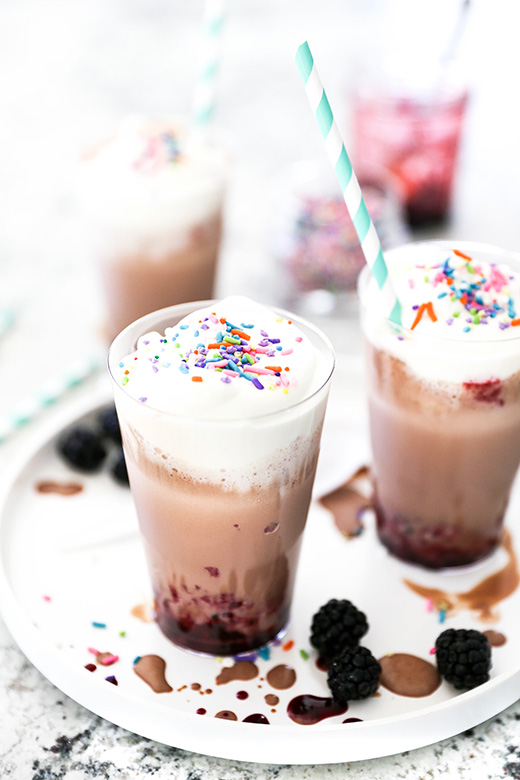 Chocolate Milkshakes with Fresh Blackberry Sauce | www.floatingkitchen.net