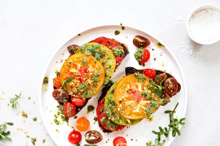 Heirloom Tomato Toast with Purslane Pesto